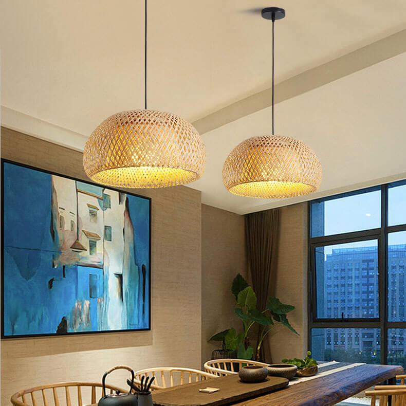 Rattan 1-light Single Dome Shaped Pendant Light BulbSquare