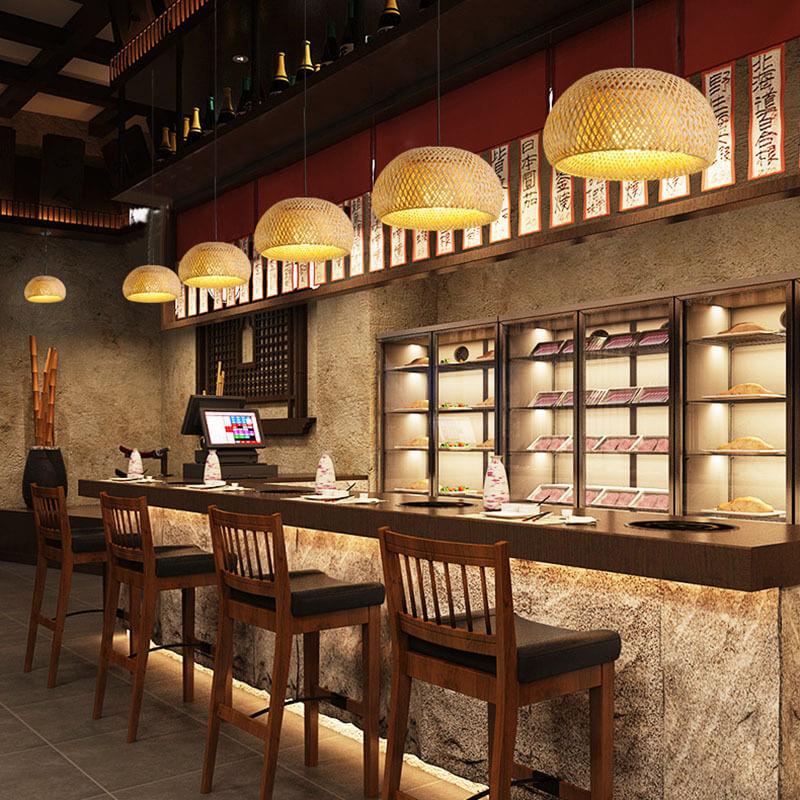 Rattan 1-light Single Dome Shaped Pendant Light BulbSquare