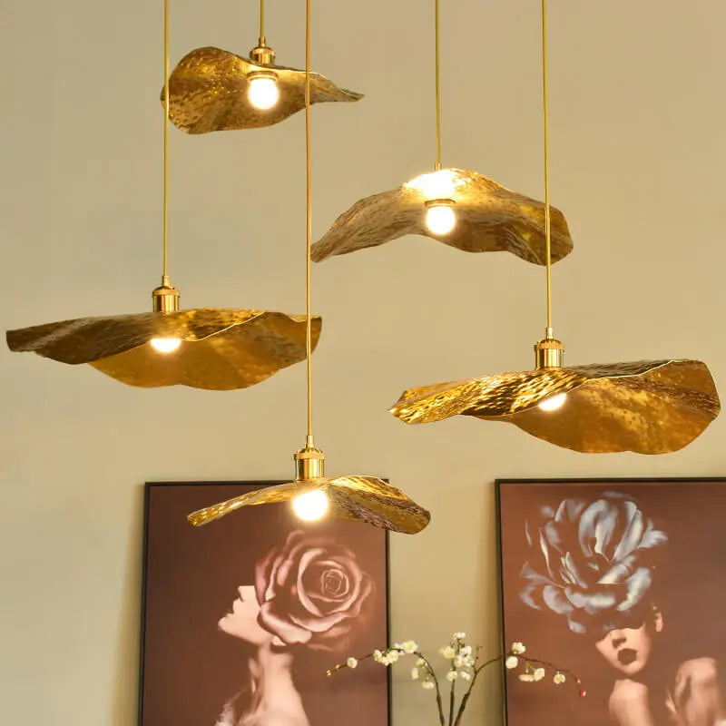 Modern Golden Bronze Color Lotus Leaf Shape 1-light Pendant Light modern luxury lighting fixture