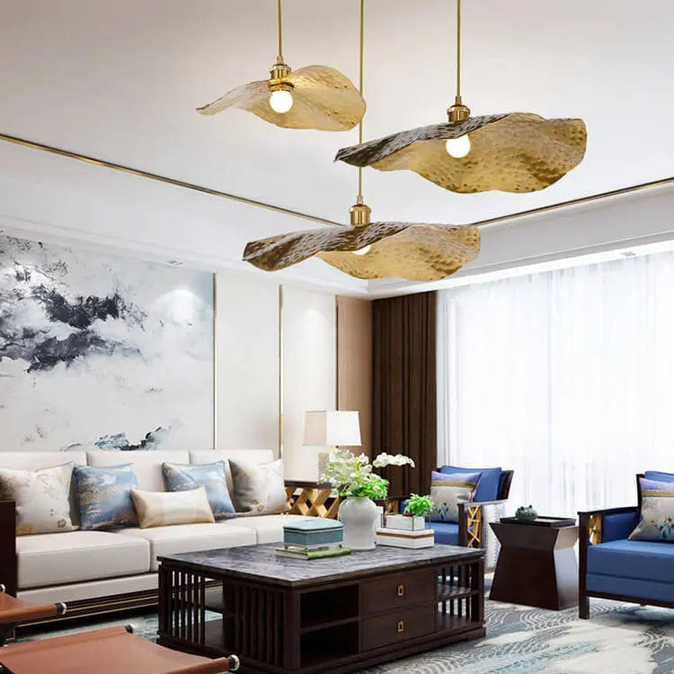 Modern Golden Bronze Color Lotus Leaf Shape 1-light Pendant Light Lumendat