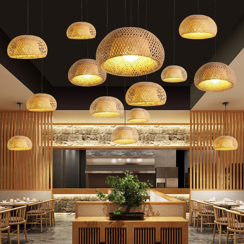 Rattan 1-light Single Dome Shaped Pendant Light BulbSquare