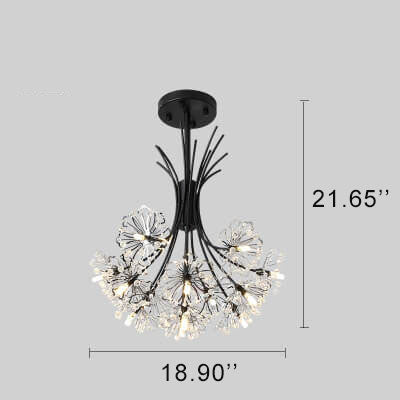 Modern Crystal Dandelion LED Chandelier – 13 or 19 Lights, Black & Gold