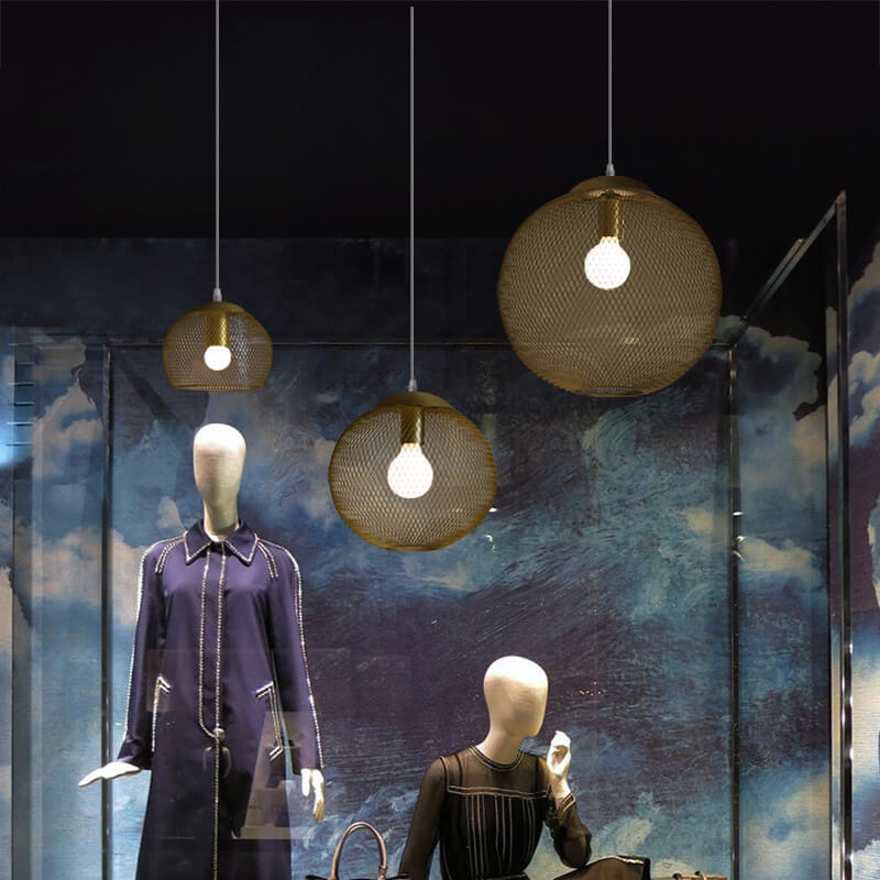 Industrial Golden Iron Mesh 1-light Globe Pendant Light BulbSquare