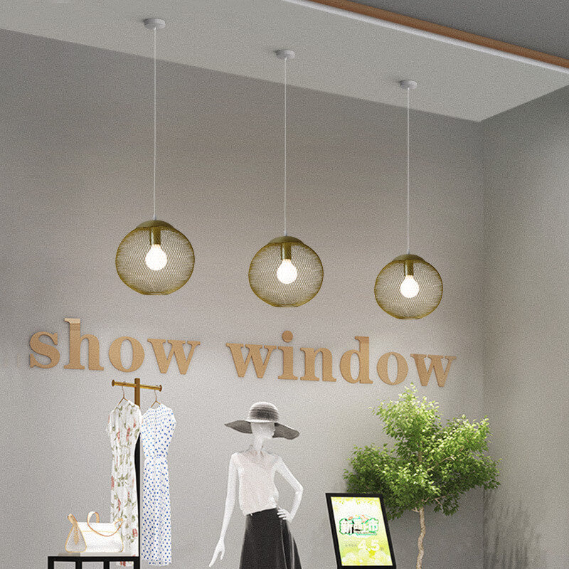 Industrial Golden Iron Mesh 1-light Globe Pendant Light BulbSquare