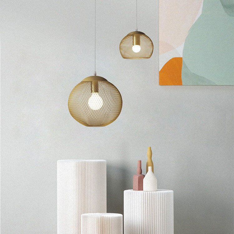 Industrial Golden Iron Mesh 1-light Globe Pendant Light BulbSquare