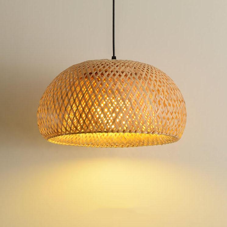 Rattan 1-light Single Dome Shaped Pendant Light BulbSquare