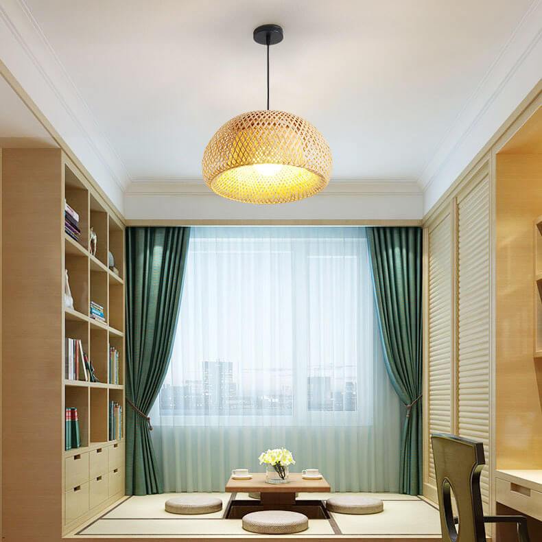 Rattan 1-light Single Dome Shaped Pendant Light BulbSquare