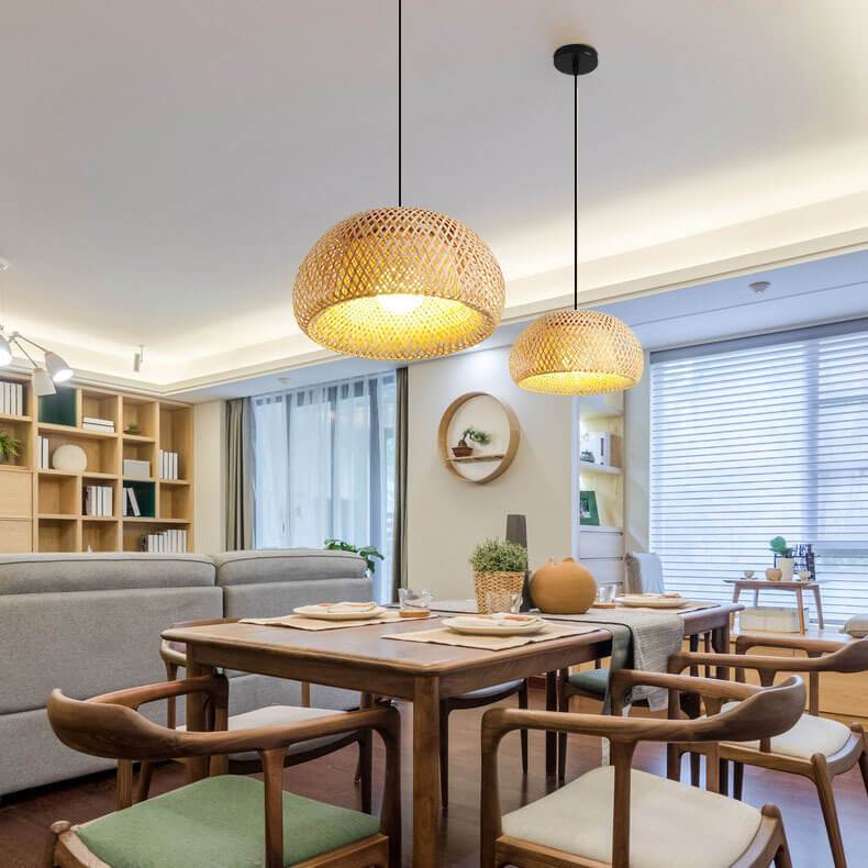 Rattan 1-light Single Dome Shaped Pendant Light BulbSquare