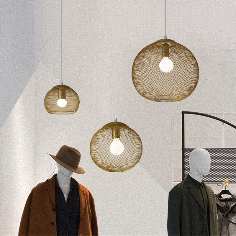 Industrial Golden Iron Mesh 1-light Globe Pendant Light BulbSquare