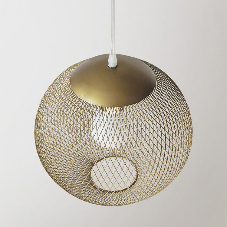 Industrial Golden Iron Mesh 1-light Globe Pendant Light BulbSquare