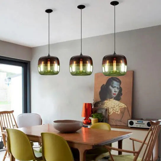 Retro Colorful Glass 1-light Drum Pendant Light Lumendat