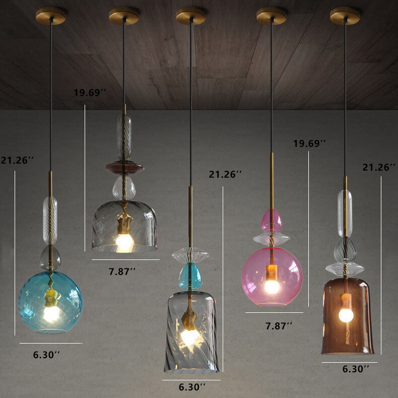Nordic Colorful Candy Cane Glass 1-light LED Pendant Light BulbSquare