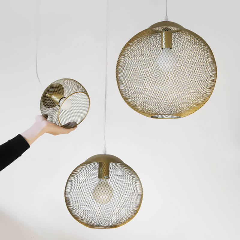 Industrial Golden Iron Mesh 1-light Globe Pendant Light BulbSquare