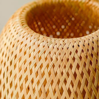 Traditional Chinese Moso Bamboo Wood Iron Weaving Oval Round 1-Light Table Lamp For Bedroom Lumendat