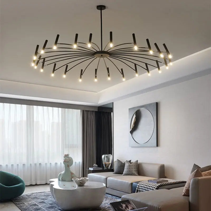 Contemporary Scandinavian Round Radioactive Iron Aluminum 12/24 Light Chandelier for Living Room Lumendat