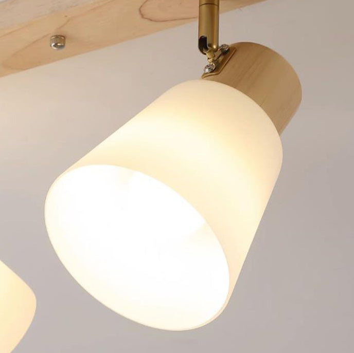 Traditional Vintage Wood Glass Trumpet Shade 1/2/3/4-light Semi-flush Mount Ceiling Light for Living Room