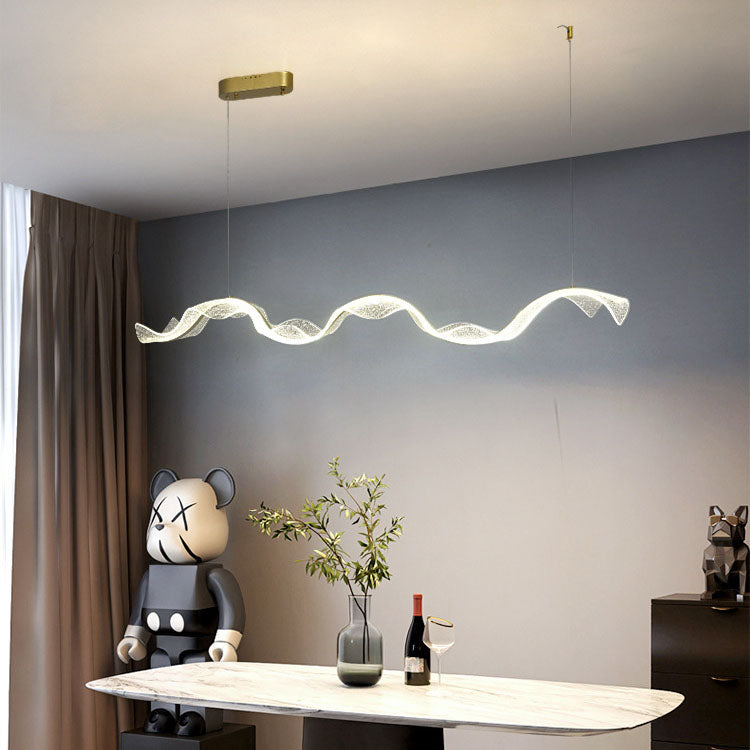 Contemporary Luxury Acrylic Corrugated Fluttering Tape Metal LED Island Light Pendant Light for Living Room BulbSquare