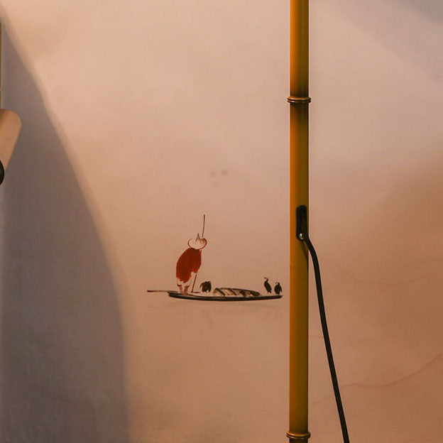 Vintage Fabric Marble Fishing Imitation Bamboo Rod 1-Light Standing Floor Lamp Lumendat