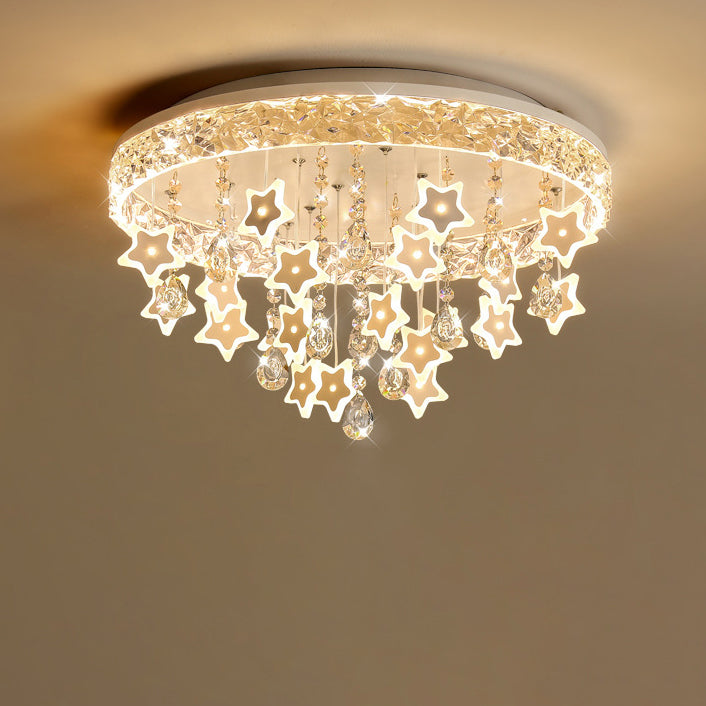 Lumendat Contemporary Nordic Kids Iron Acrylic Crystal Round Star Pendant LED Flush Mount Ceiling Light For Bedroom Lumendat