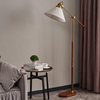 Traditional Vintage Fabric Cone Metal Ash Wood 1-Light Standing Floor Lamp For Bedroom Lumendat