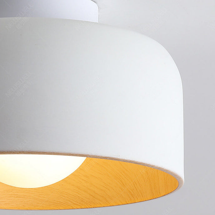 Minimalist Dome Wood Grain Iron 1-Light Semi- Flush Mount Ceiling Lumendat