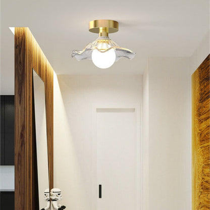 Modern Light Luxury Glass Flower Design Iron 1-light Semi-flush Mount Ceiling Light
