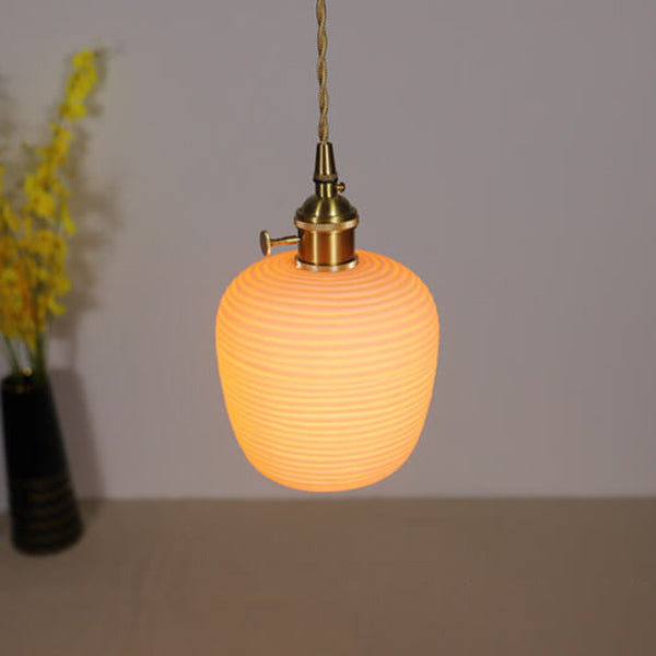 Nordic Japanese Ceramic Brass Oval 1-light Pendant Light BulbSquare