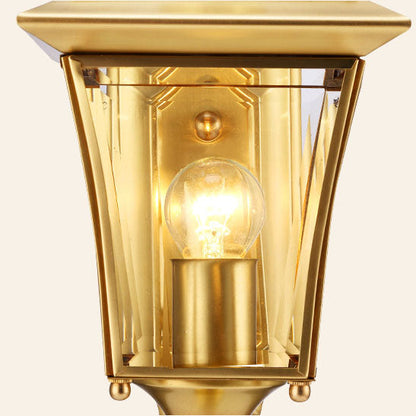 European Modern Luxury Quadrilateral Brass Glass Waterproof 1-Light Outdoor Wall Sconce Lamp