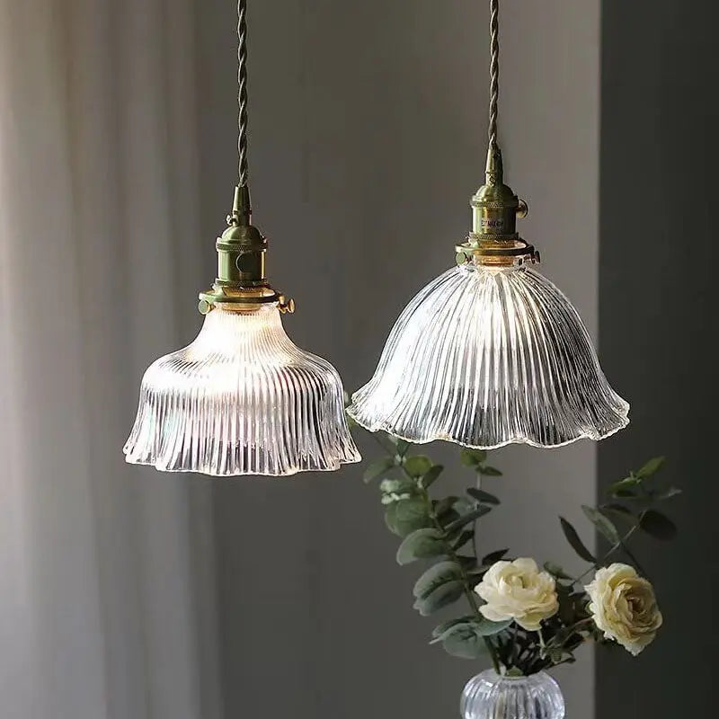 Nordic Modern Minimalist Flower Copper Walnut Glass 1-light Pendant Light Lumendat