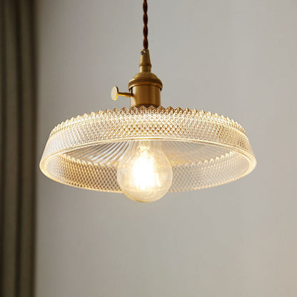 Modern Simplicity Round Ripple Brass Glass 1-light Pendant Light for Living Room