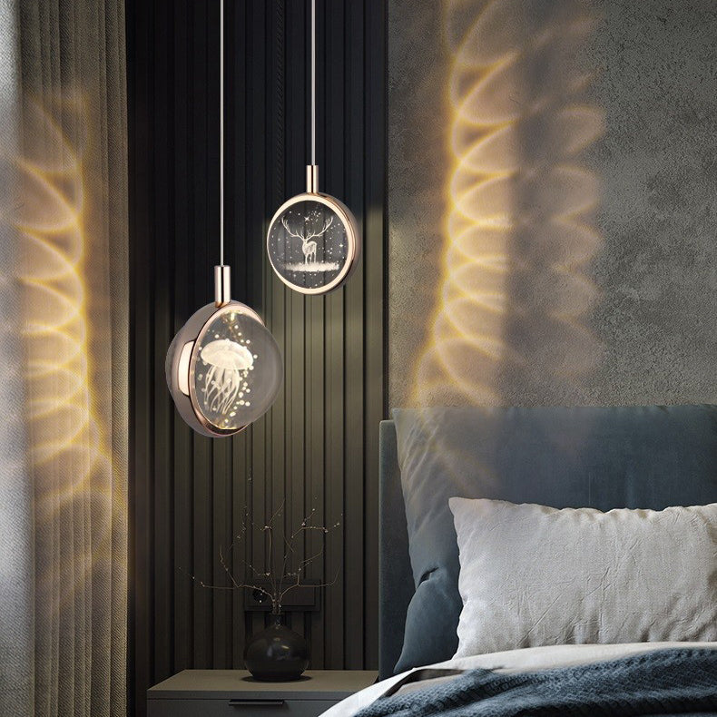 Modern Minimalist Round Ball Aluminum Crystal LED Pendant Light for Bedroom BulbSquare