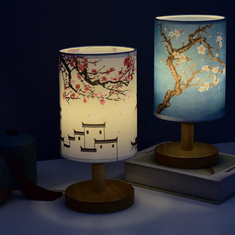 Modern Minimalist Fabric Column Landscape Wood LED Table Lamp Lumendat