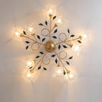Traditional European Floral Iron Glass 6/8/10 Light Semi-flush Mount Ceiling Light for Bedroom