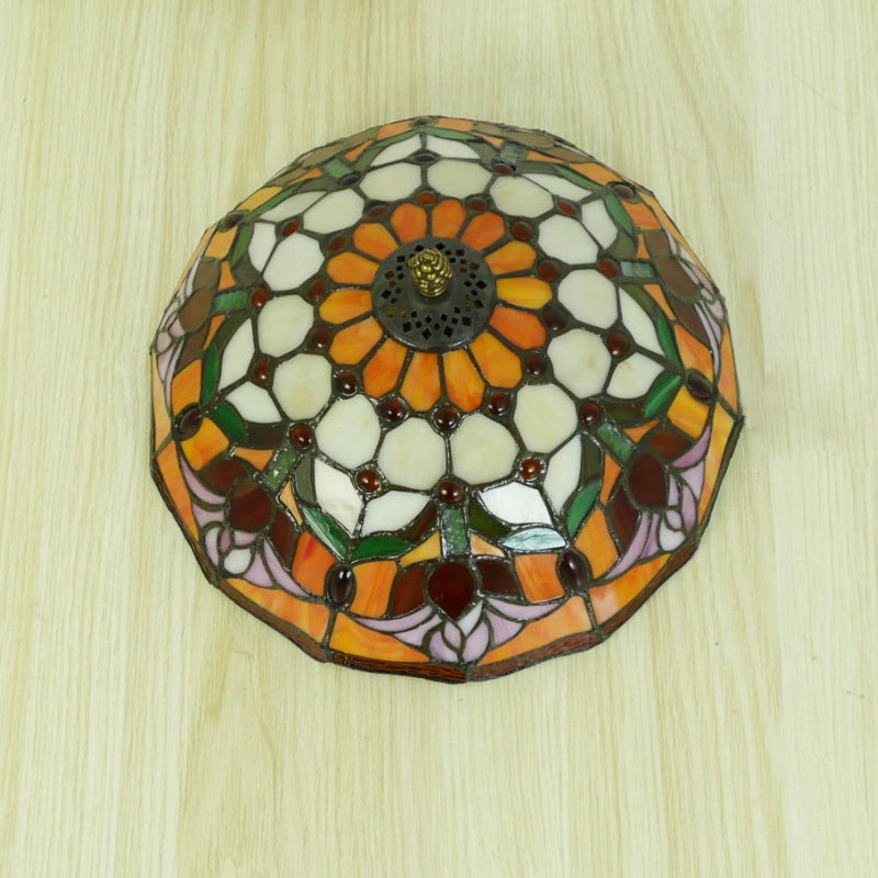Traditional Tiffany Tulip Stained Glass Iron Dome 2/3-light Flush Mount Ceiling Light for Living Room
