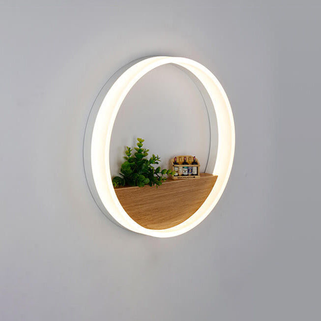 Creative Solid Wood Acrylic Storage Decoration Round LED Wall Sconce Lamp Lumendat