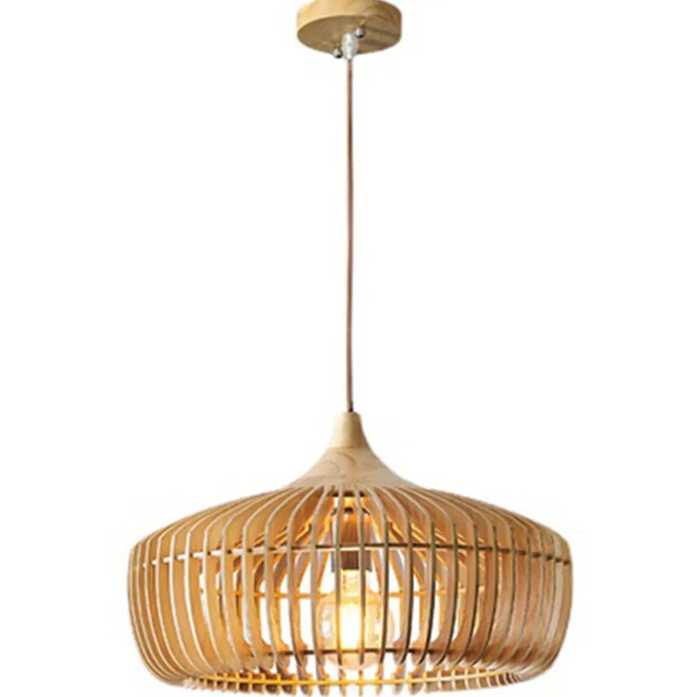 Nordic Vintage Wooden Round Dome Lid 1-light Pendant Light Lumendat