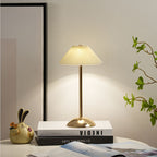 Contemporary Scandinavian Rechargeable Iron Fabric Conic Pleated 1-Light Table Lamp For Bedside Lumendat