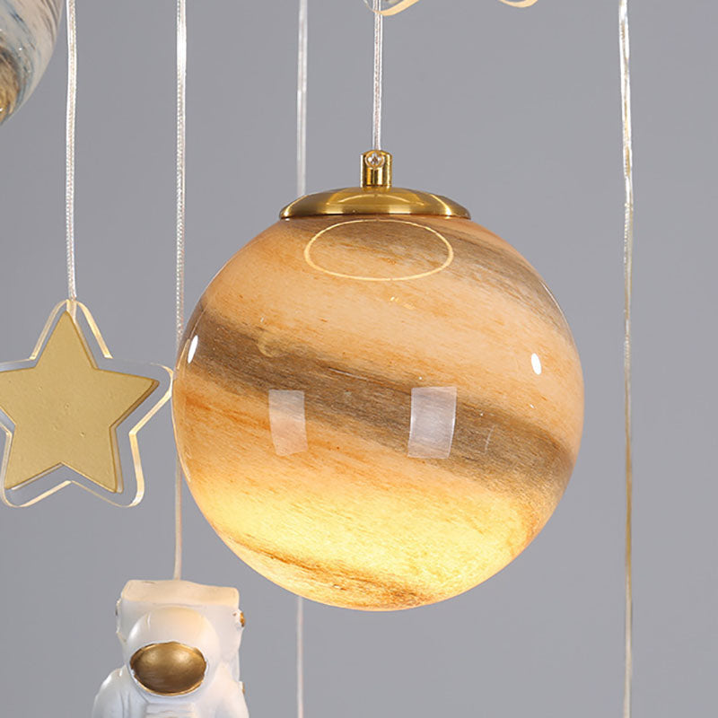 Lumendat Contemporary Scandinavian Space Planet Acrylic Glass Round Shade LED Kids Flush Mount Ceiling Light For Bedroom Lumendat