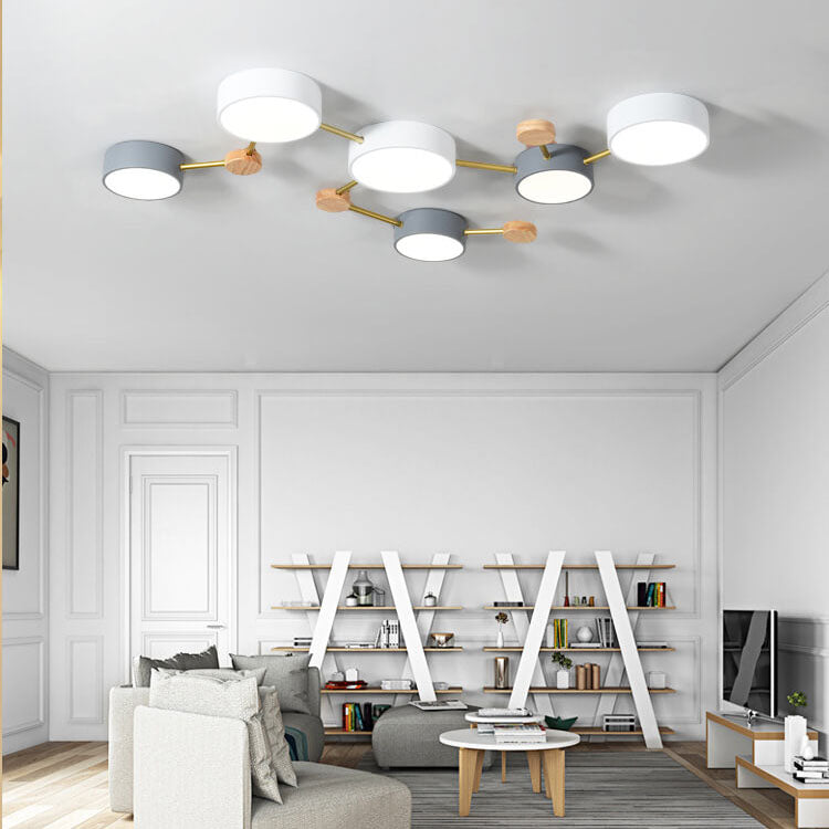 Scandinavian Minimalist Solid Wood Iron LED Flush Mount Lighting BulbSquare