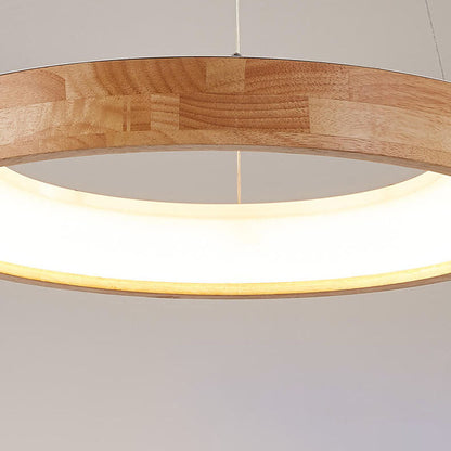 Japanese Minimalist Log Circle Island Light LED Chandelier – Dimmable