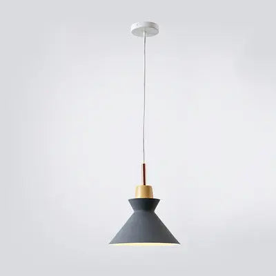 Contemporary Nordic Oak Wood Iron Bell Cone Dome 1-light Pendant Light for Living Room Lumendat