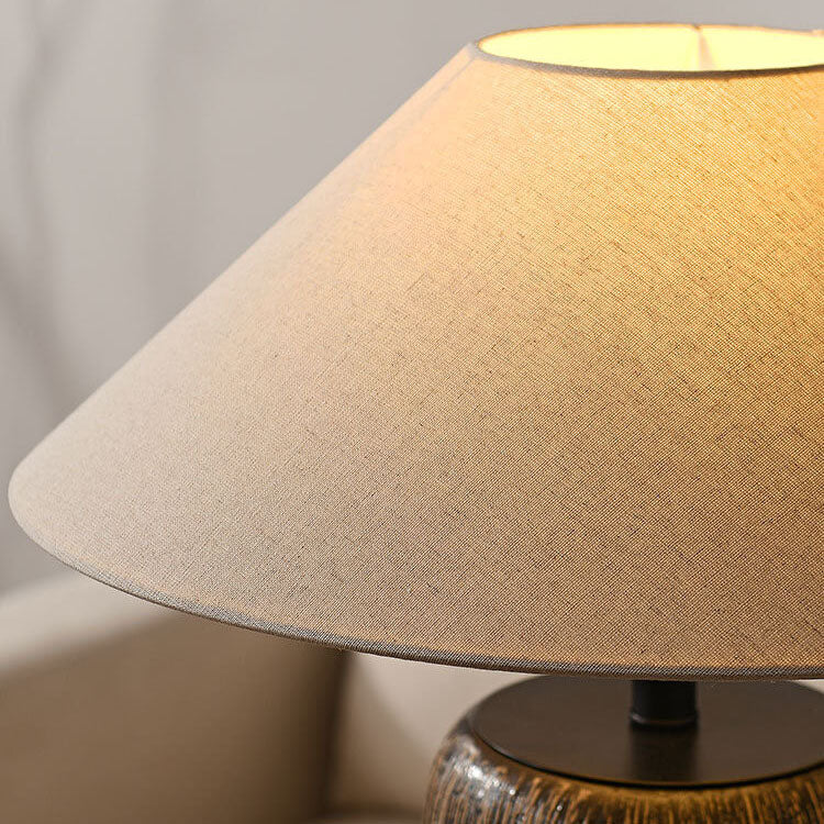 Japanese Wabi-sabi Fabric Shade Ceramic Column Base 1-Light Standing Floor Lamp Lumendat