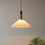 Vintage 1-light Pleated Fabric Conical Pendant Light BulbSquare