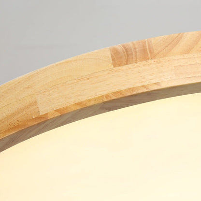 Japanese Simple Log Round Flat LED Pendant Light