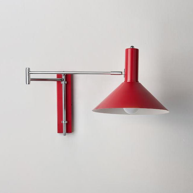 Modern Minimalist Round Tapered Iron 1-Light Retractable Wall Sconce Lamp For Bedroom Lumendat