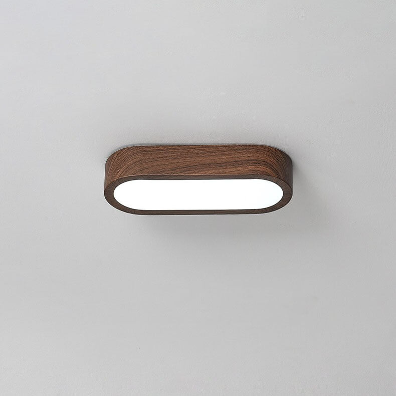Modern Minimalist Oval Strip Wood Grain Metal LED Flush Mount Ceiling Light for Hallway