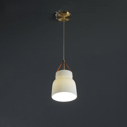 Japanese Light Luxury Ceramic Copper Round Mouth 1-light Pendant Light