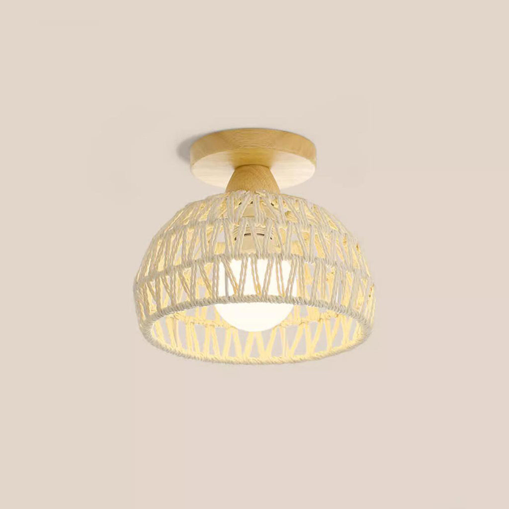 Traditional Japanese Rattan Art Round 1-Light Semi-Flush Mount Ceiling Light For Entryway Lumendat