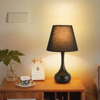 Nordic Vintage Pure Black White Iron Fabric 1-Light Table Lamp Lumendat