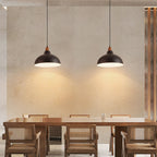 Japanese Simple Iron Dome Solid Wood Top 1-light Pendant Light BulbSquare